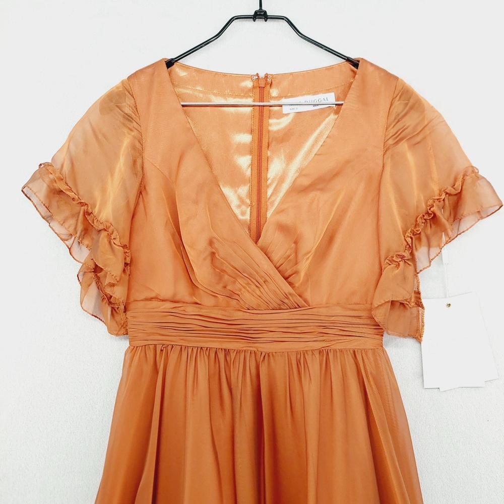 NEW Mac Duggal Orange Peasant Skirt Ruffle Sleeve Midi Dress P2047 - Picture 4 of 11